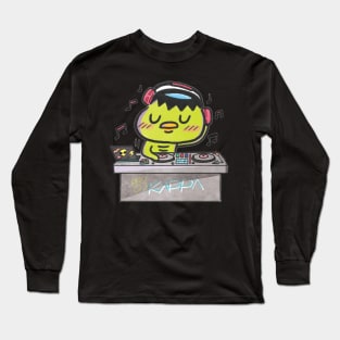 Cute Japanese folklore creature Kappa yokai being DJ Long Sleeve T-Shirt